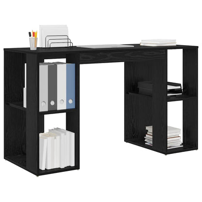 Desk with Shelf Black Oak 130 x 50.5 x 75 cm Engineered Wood