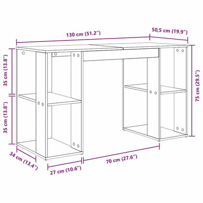 Desk with Shelf Black Oak 130 x 50.5 x 75 cm Engineered Wood
