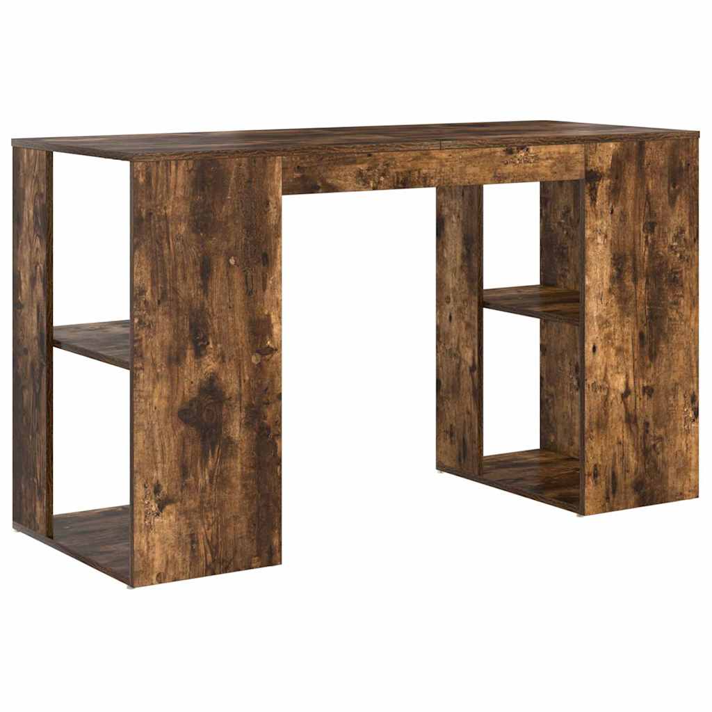 Desk with Shelf Smoked Oak 130 x 50.5 x 75 cm Engineered Wood