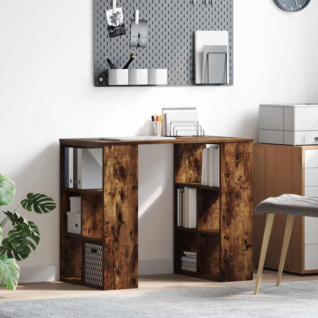 Desk with Shelf Smoked Oak 90 x 50 x 75 cm Engineered Wood
