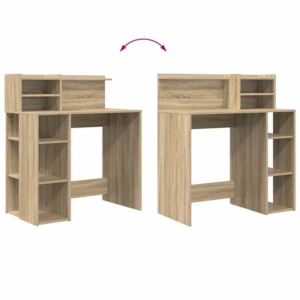 Desk with Shelf Sonoma Oak 90 x 48 x 101.5 cm Engineered Wood