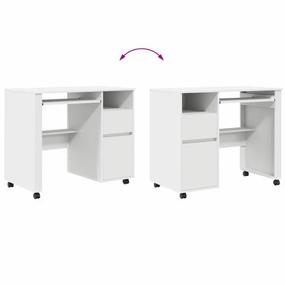 Desk with Wheels White 91 x 50 x 77 cm Engineered Wood