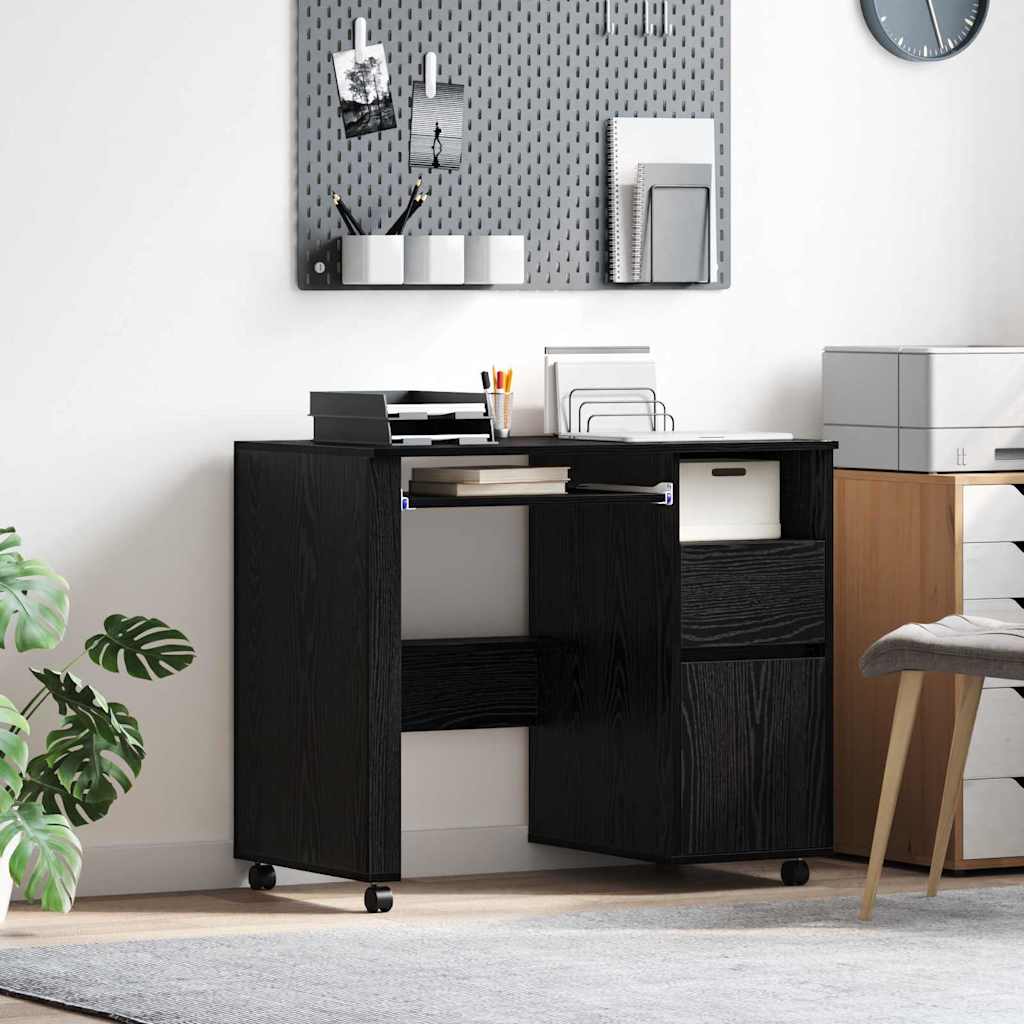 Desk with Wheels Black Oak 91 x 50 x 77 cm Engineered Wood