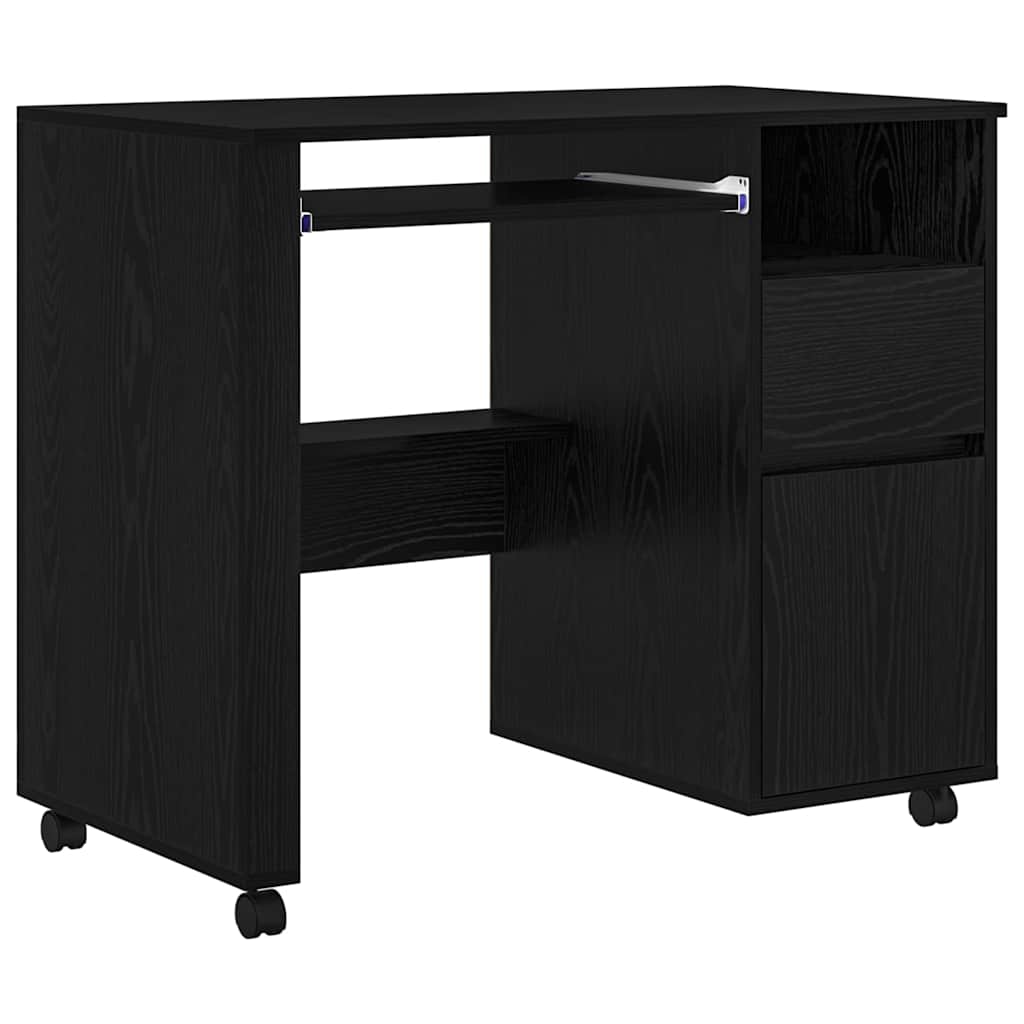 Desk with Wheels Black Oak 91 x 50 x 77 cm Engineered Wood