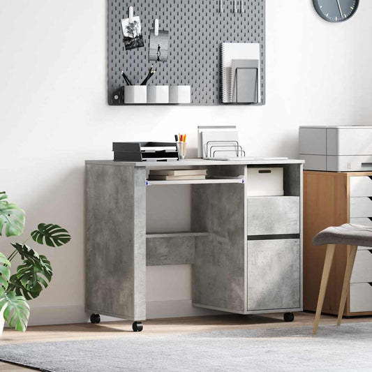 Desk with Wheels Concrete Grey Engineered Wood 91 x 50 x 77 cm