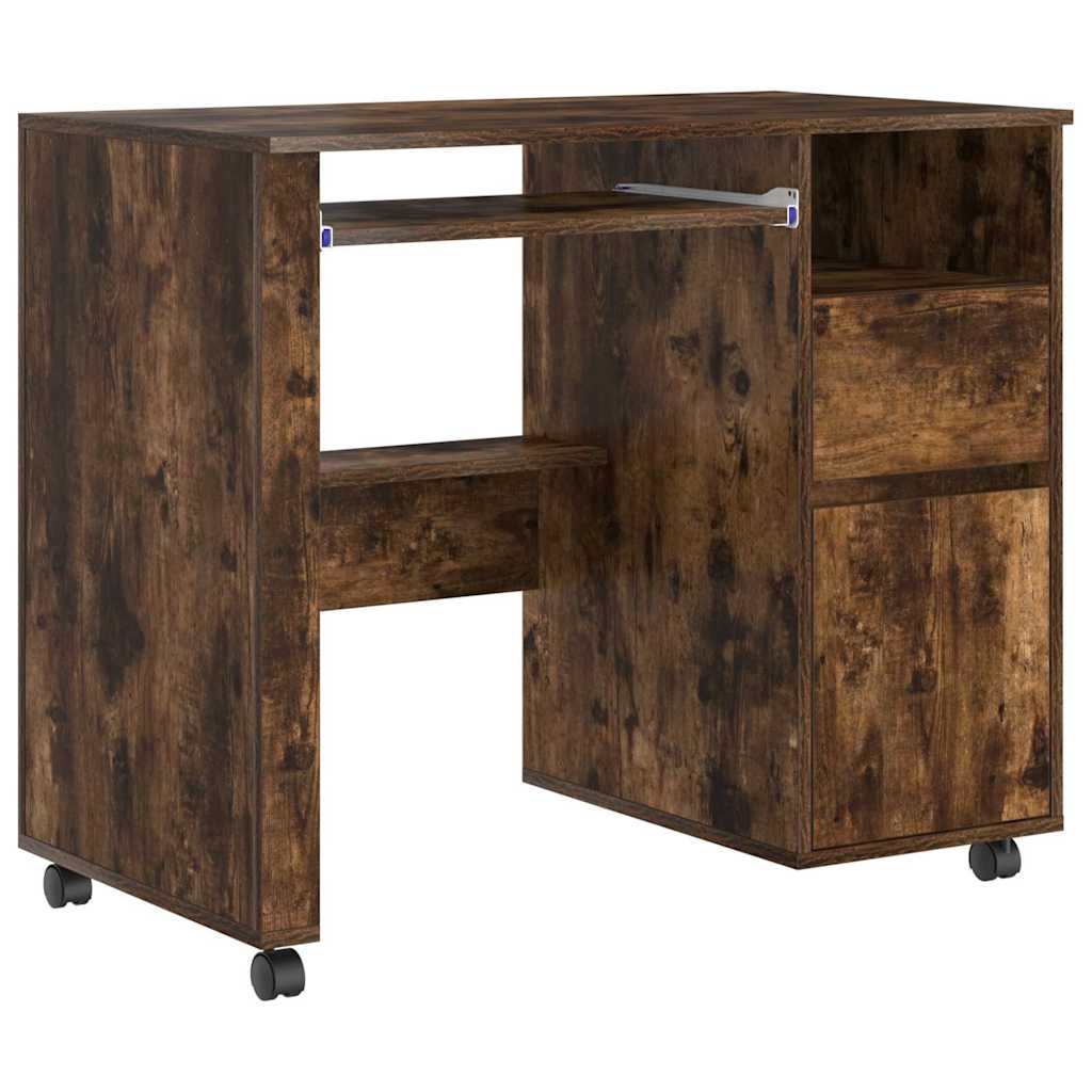 Desk with Wheels Smoked Oak 91 x 50 x 77 cm Engineered Wood