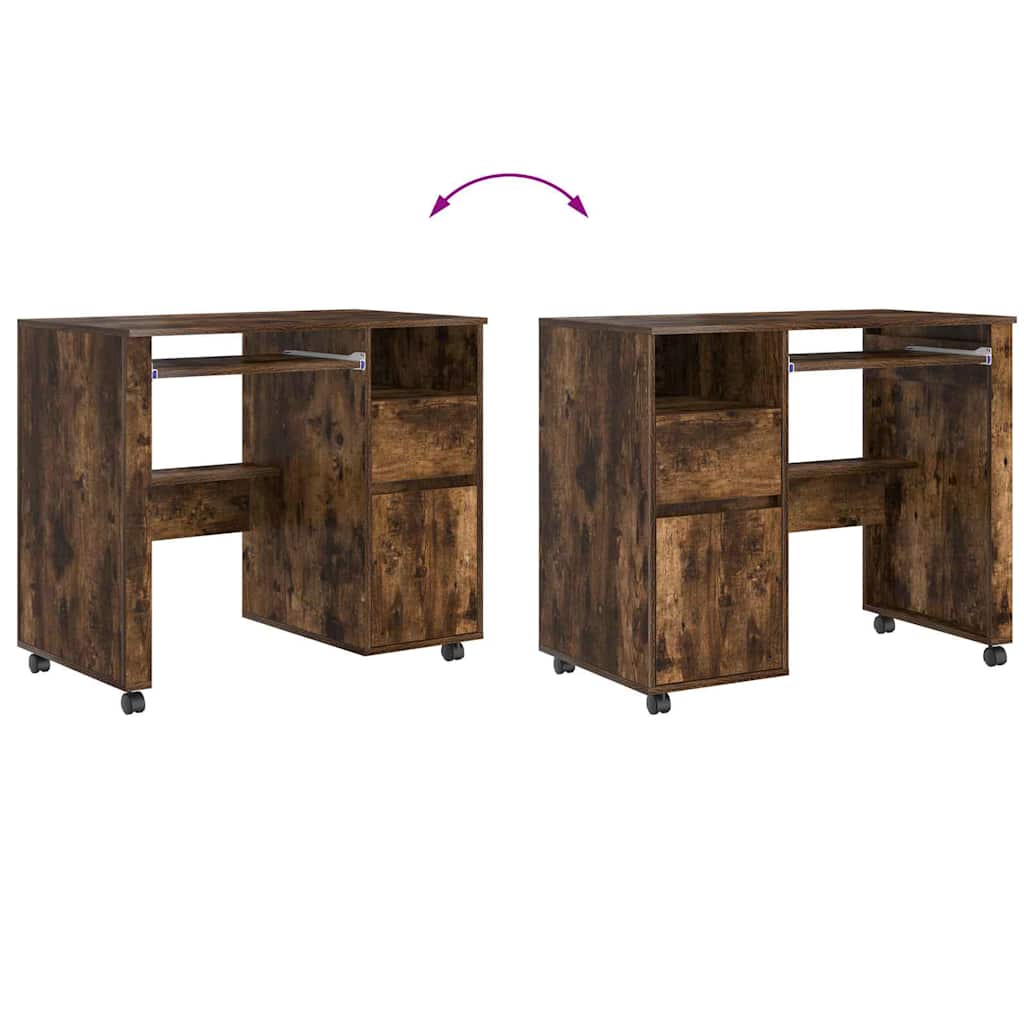 Desk with Wheels Smoked Oak 91 x 50 x 77 cm Engineered Wood