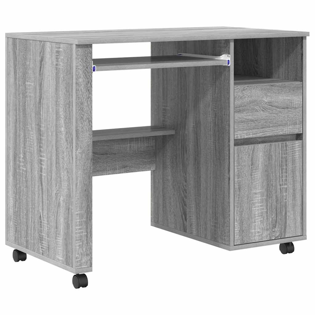 Desk with Wheels Grey Sonoma 91 x 50 x 77 cm Engineered Wood