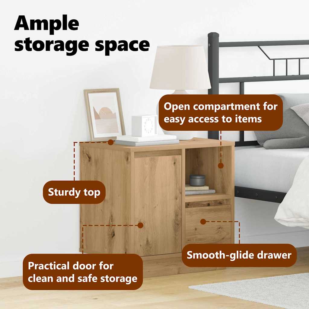 Bedside Cabinet with Drawer 2 pcs Artisan Oak 50 x 34.5 x 50 cm