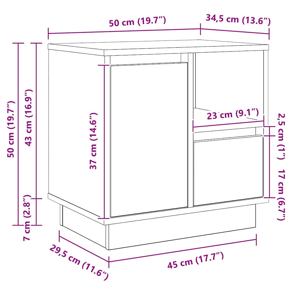 Bedside Cabinet with Drawer 2 pcs Artisan Oak 50 x 34.5 x 50 cm