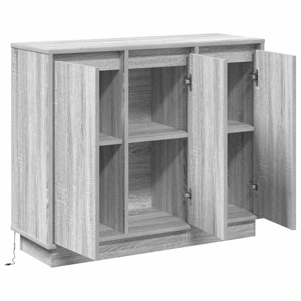 LED Sideboard Grey Sonoma 90 x 32 x 75 cm Engineered Wood