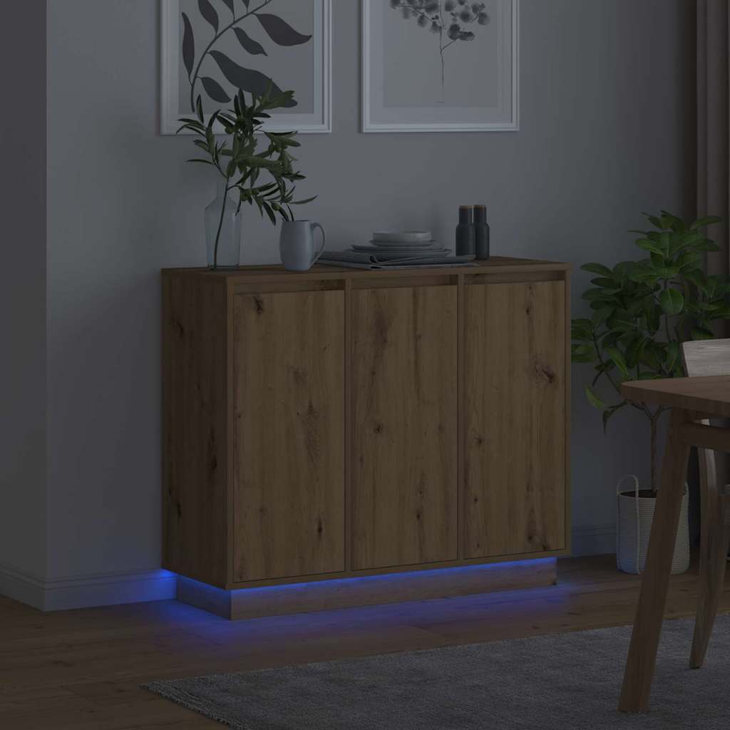LED Sideboard Artisan Oak 90 x 32 x 75 cm Engineered Wood