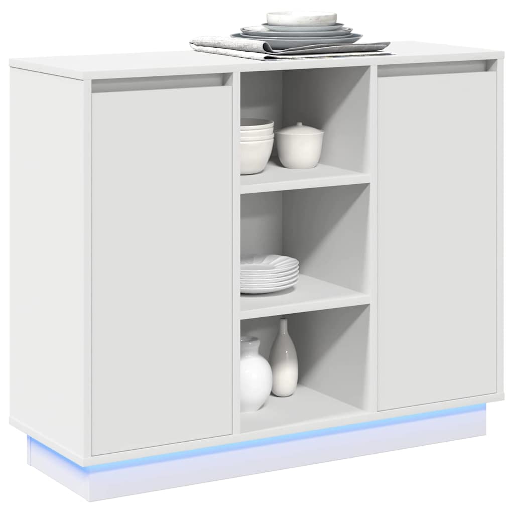 LED Sideboard White 90 x 32 x 75 cm Engineered Wood