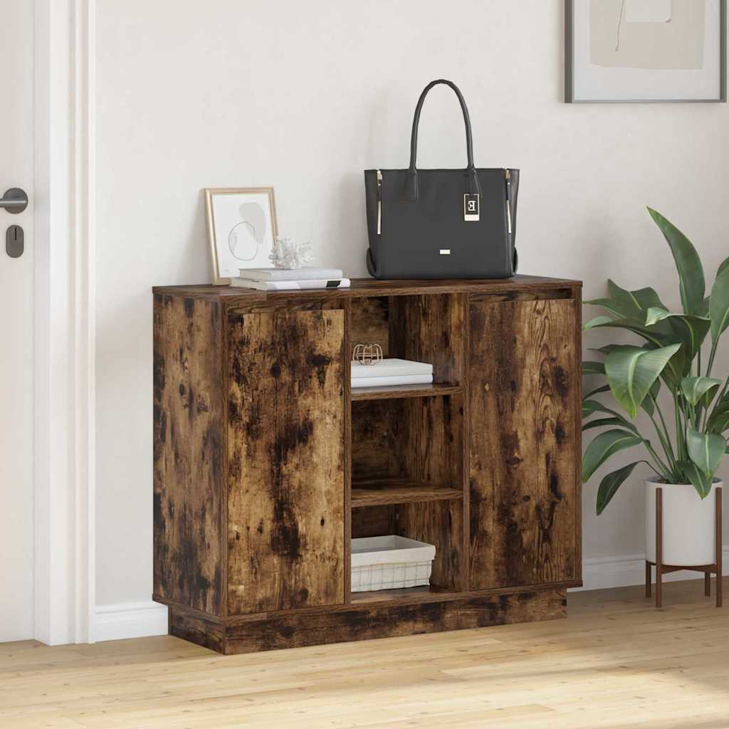 LED Sideboard Smoked Oak 90 x 32 x 75 cm Engineered Wood