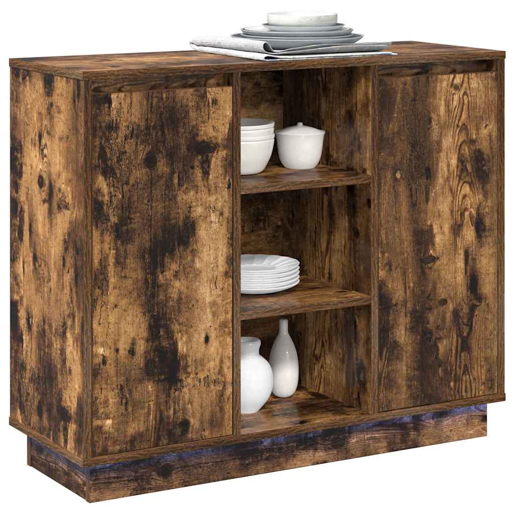 LED Sideboard Smoked Oak 90 x 32 x 75 cm Engineered Wood