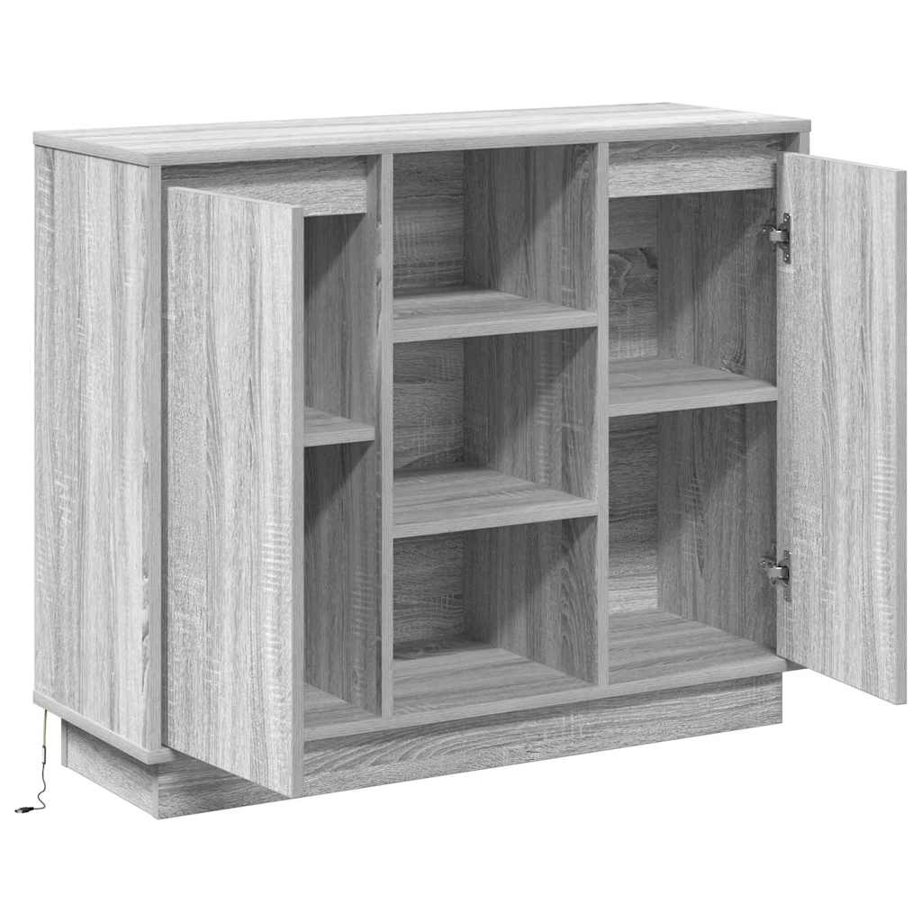 LED Sideboard Grey Sonoma 90 x 32 x 75 cm Engineered Wood