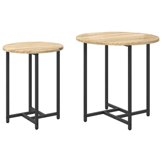 Side Table Set 2 pcs Sonoma Oak and Black 50 x 50 x 50 cm