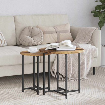Side Table Set 2 pcs Old Wood and Black