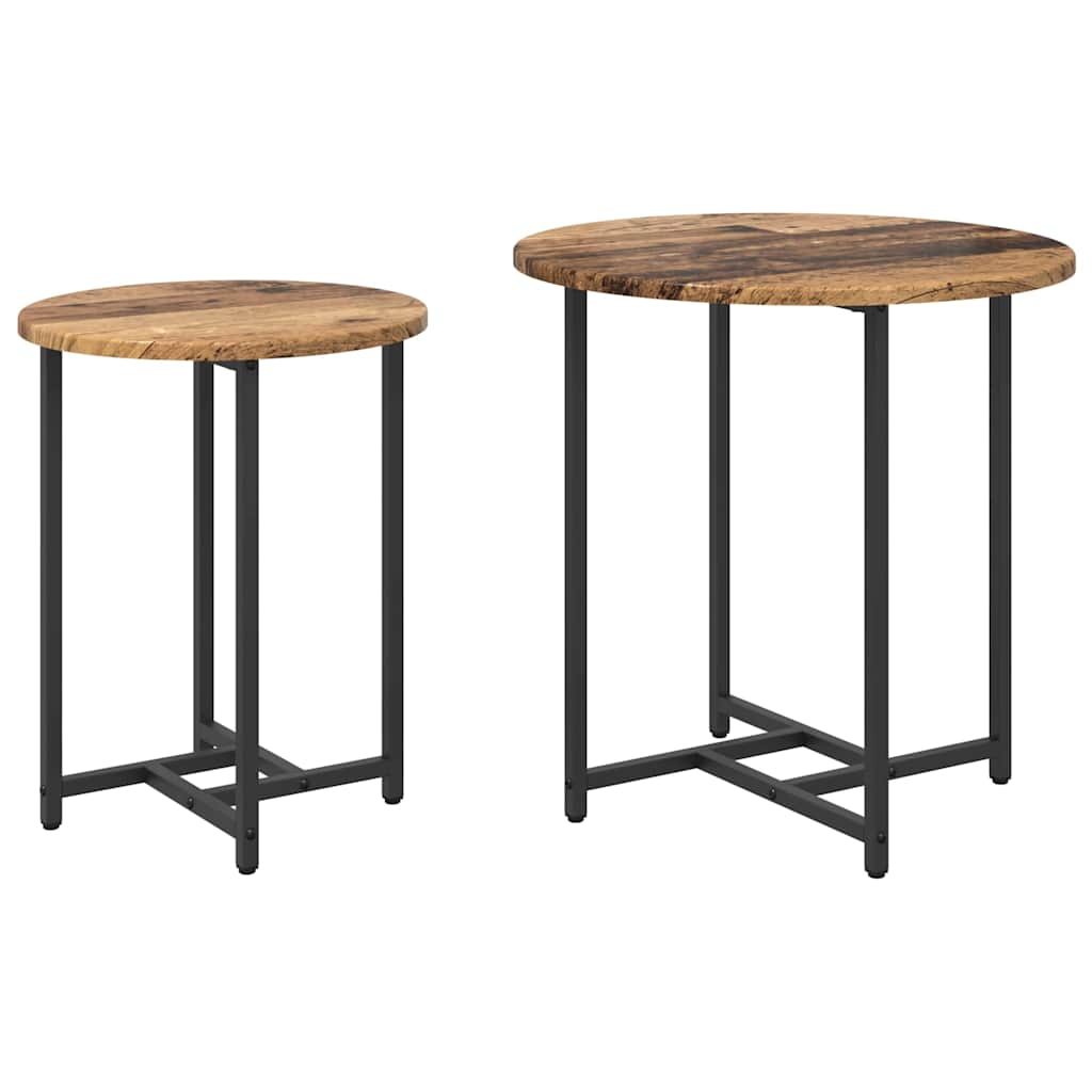 Side Table Set 2 pcs Old Wood and Black