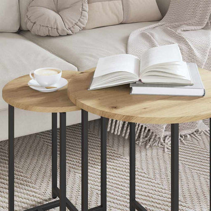 Side Table Set 2 pcs Artisan Oak and Black 50 x 50 x 50 cm