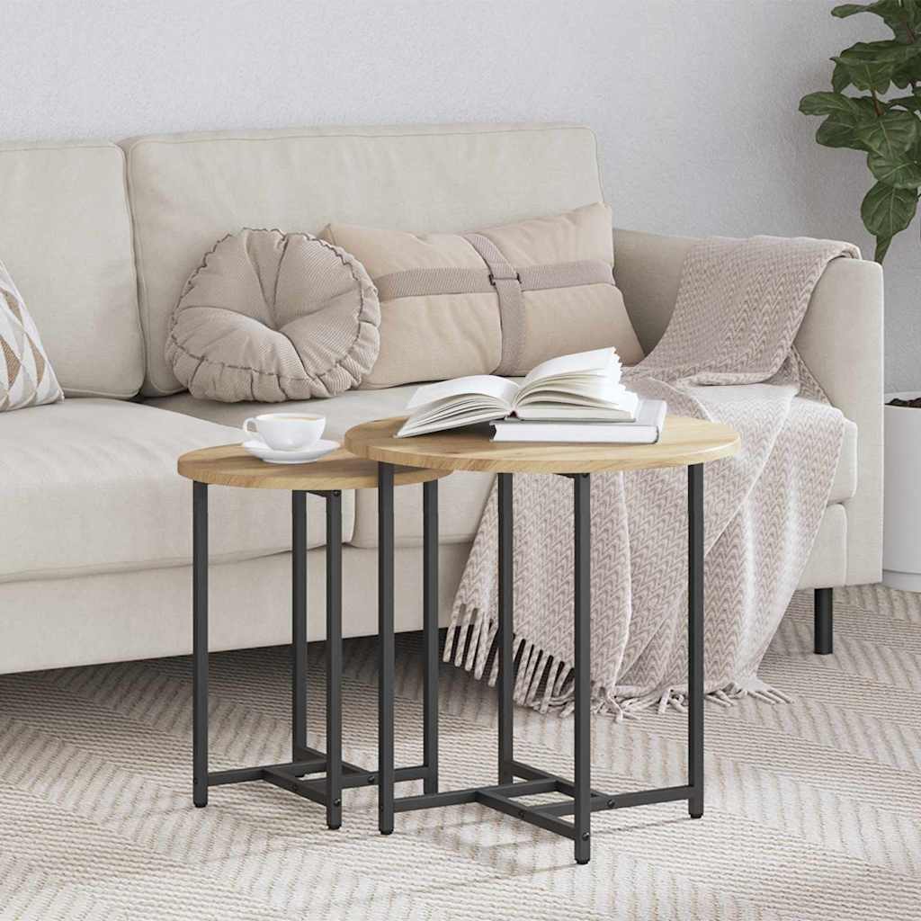 Side Table Set 2 pcs Artisan Oak and Black 50 x 50 x 50 cm
