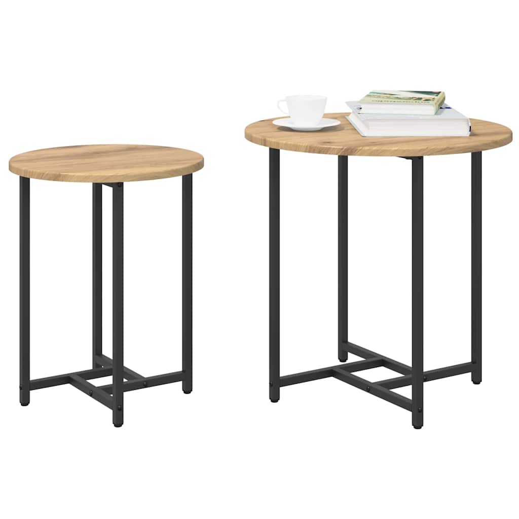 Side Table Set 2 pcs Artisan Oak and Black 50 x 50 x 50 cm
