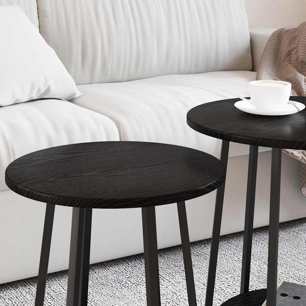 Side Table Set with Shelf 2 pcs Black Oak