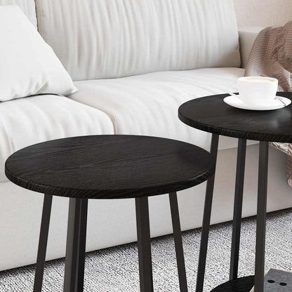 Side Table Set with Shelf 2 pcs Black Oak