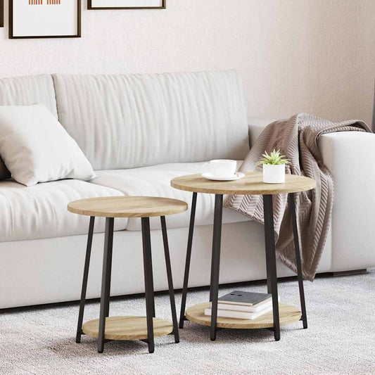 Side Table Set 2 pcs Sonoma Oak and Black 50 x 50 x 51 cm