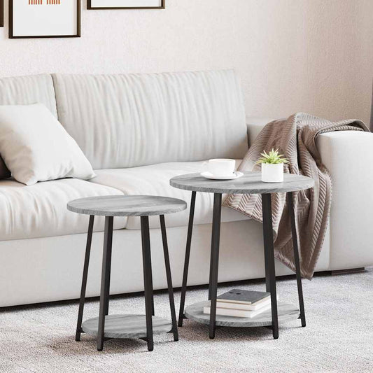 Side Table Set 2 pcs Grey Sonoma and Black 50 x 50 x 51 cm