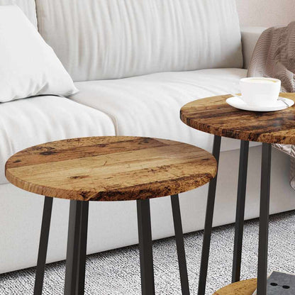 Side Table Set with Shelf 2 pcs Old Wood and Black