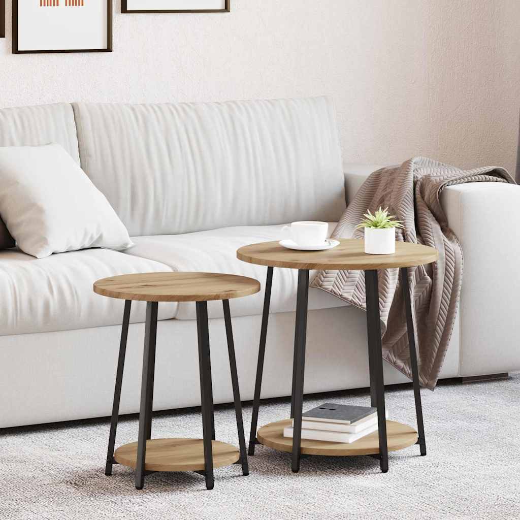 Side Table Set 2 pcs Artisan Oak and Black 50 x 50 x 51 cm