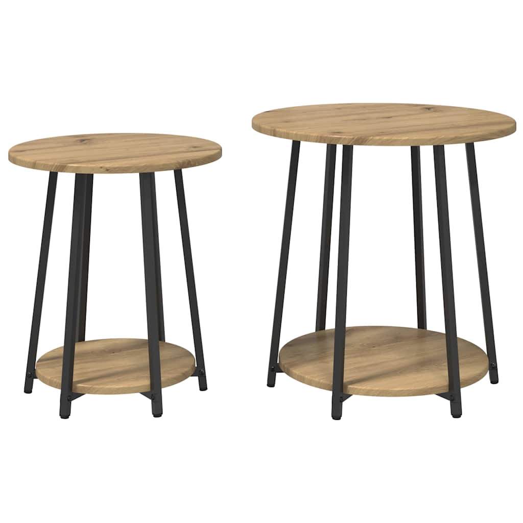 Side Table Set 2 pcs Artisan Oak and Black 50 x 50 x 51 cm
