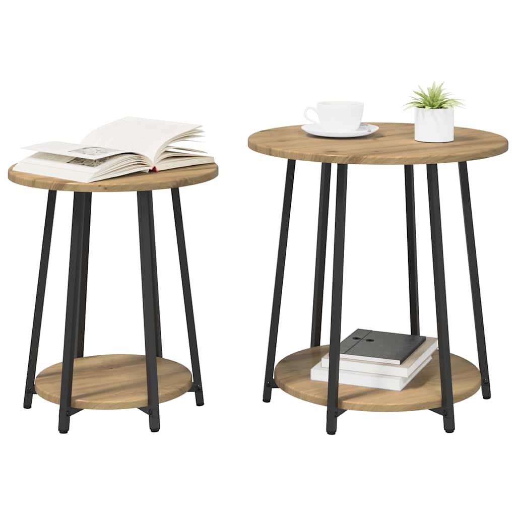 Side Table Set 2 pcs Artisan Oak and Black 50 x 50 x 51 cm