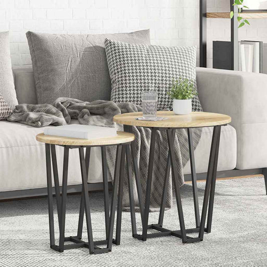 Side Table Set 2 pcs Sonoma Oak and Black 50 x 50 x 50.5 cm