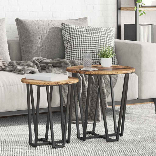 Side Table Set 2 pcs Old Wood and Black 50 x 50 x 50.5 cm