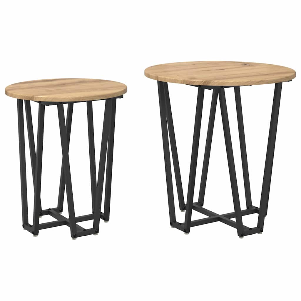 Side Table Set 2 pcs Artisan Oak and Black 50 x 50 x 50.5 cm