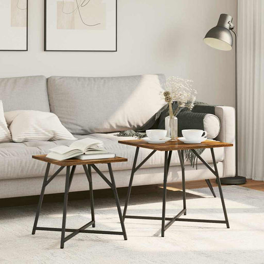 Side Table Set 2 pcs Smoked Oak and Black 50 x 50 x 50 cm