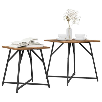 Side Table Set 2 pcs Old Wood and Black