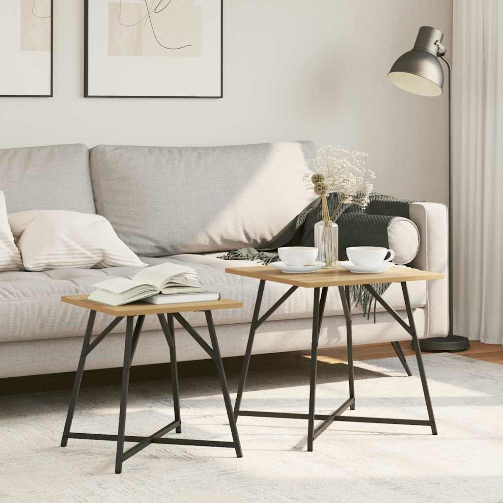Side Table Set 2 pcs Artisan Oak and Black 50 x 50 x 50 cm