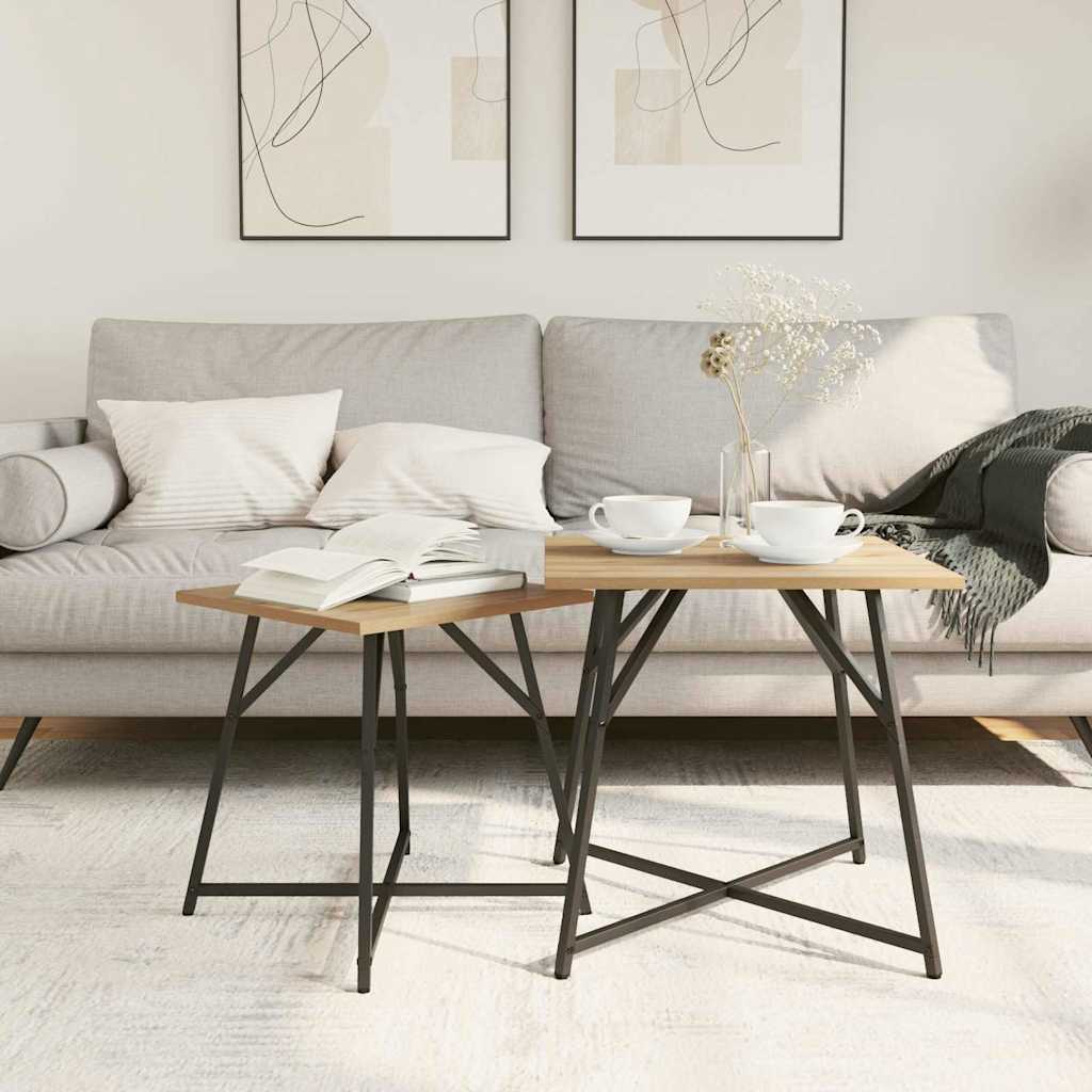 Side Table Set 2 pcs Artisan Oak and Black 50 x 50 x 50 cm