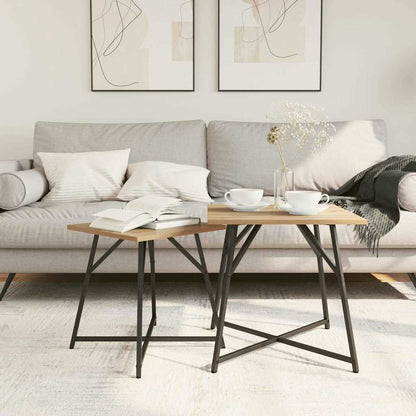 Side Table Set 2 pcs Artisan Oak and Black 50 x 50 x 50 cm