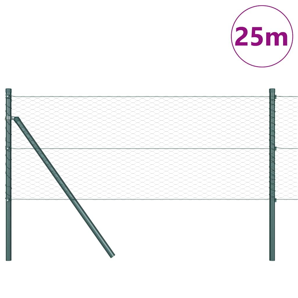 Hexagonal Fence Ground Fix 25 x 0.6 m PVC-Coated Steel Green