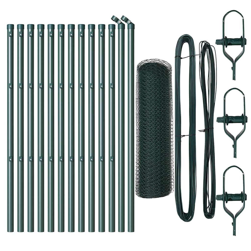 Hexagonal Fence Ground Fix 25 x 0.8 m PVC-Coated Steel Green
