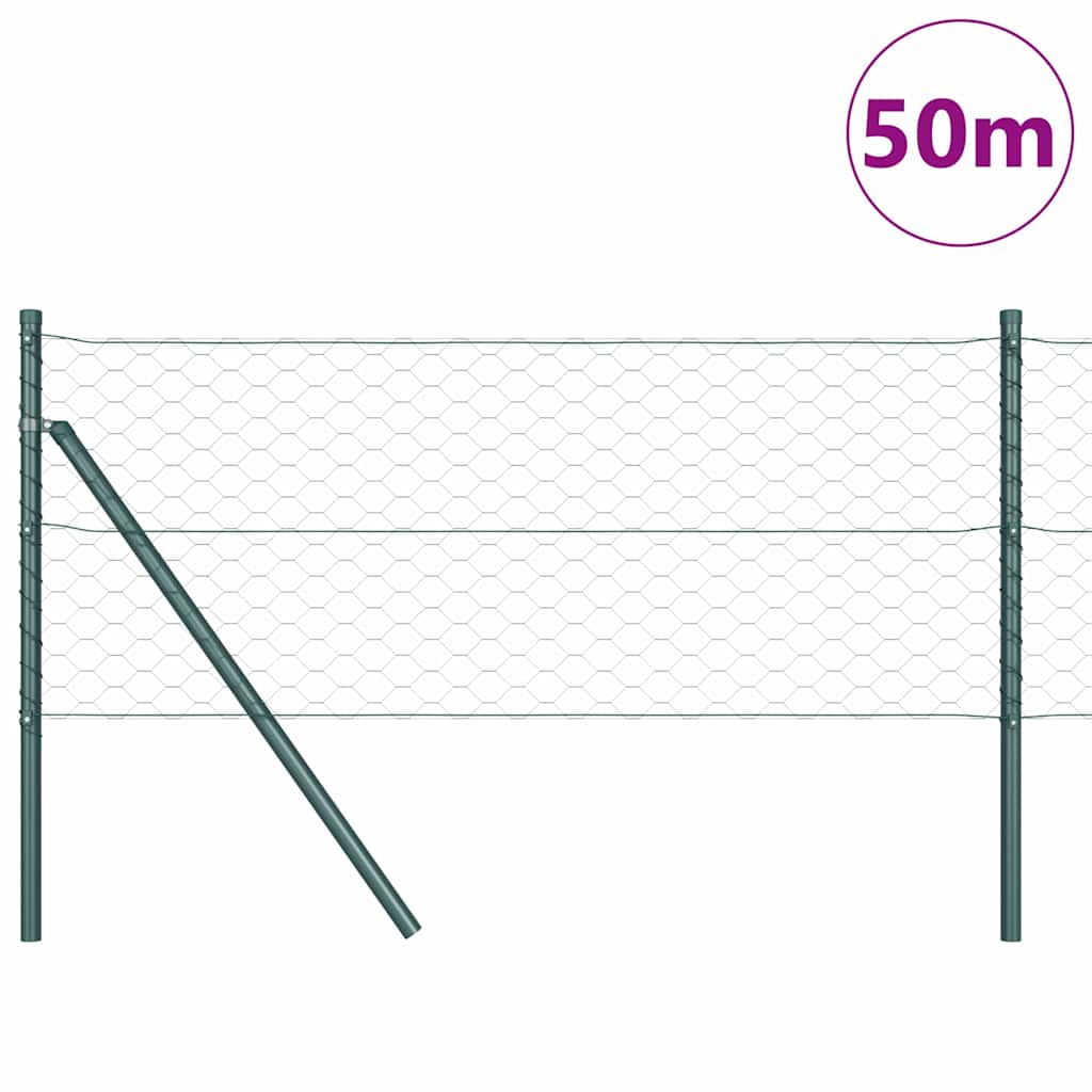 Hexagonal Fence Ground Fix 50 x 0.6 m PVC-Coated Steel Green