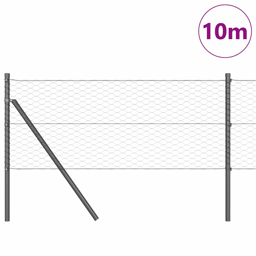 Hexagonal Fence Ground Fix 10 x 0.6 m PVC-Coated Steel Grey
