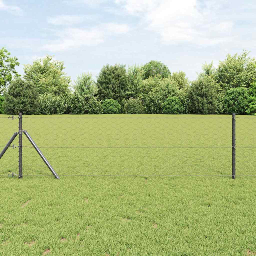 Hexagonal Fence Ground Fix 10 x 0.6 m PVC-Coated Steel Grey
