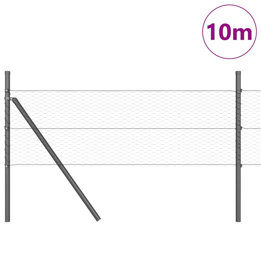 Hexagonal Fence Ground Fix 10 x 0.8 m PVC-Coated Steel Grey