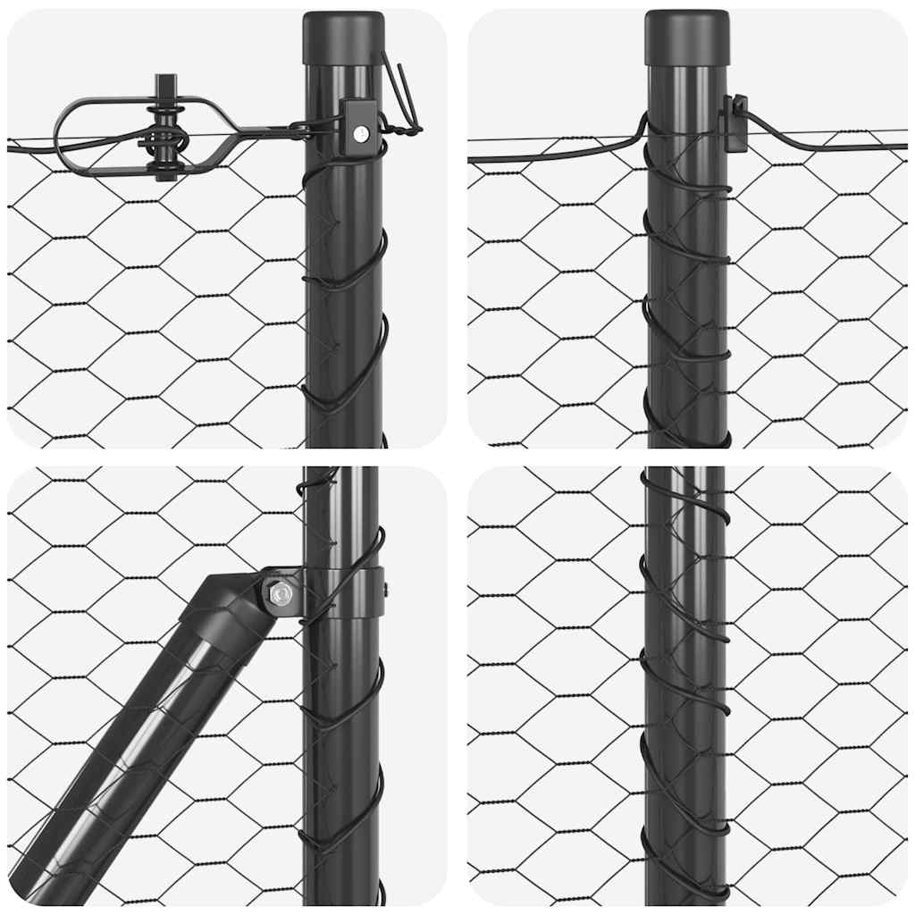 Hexagonal Fence Ground Fix 10 x 0.8 m PVC-Coated Steel Grey