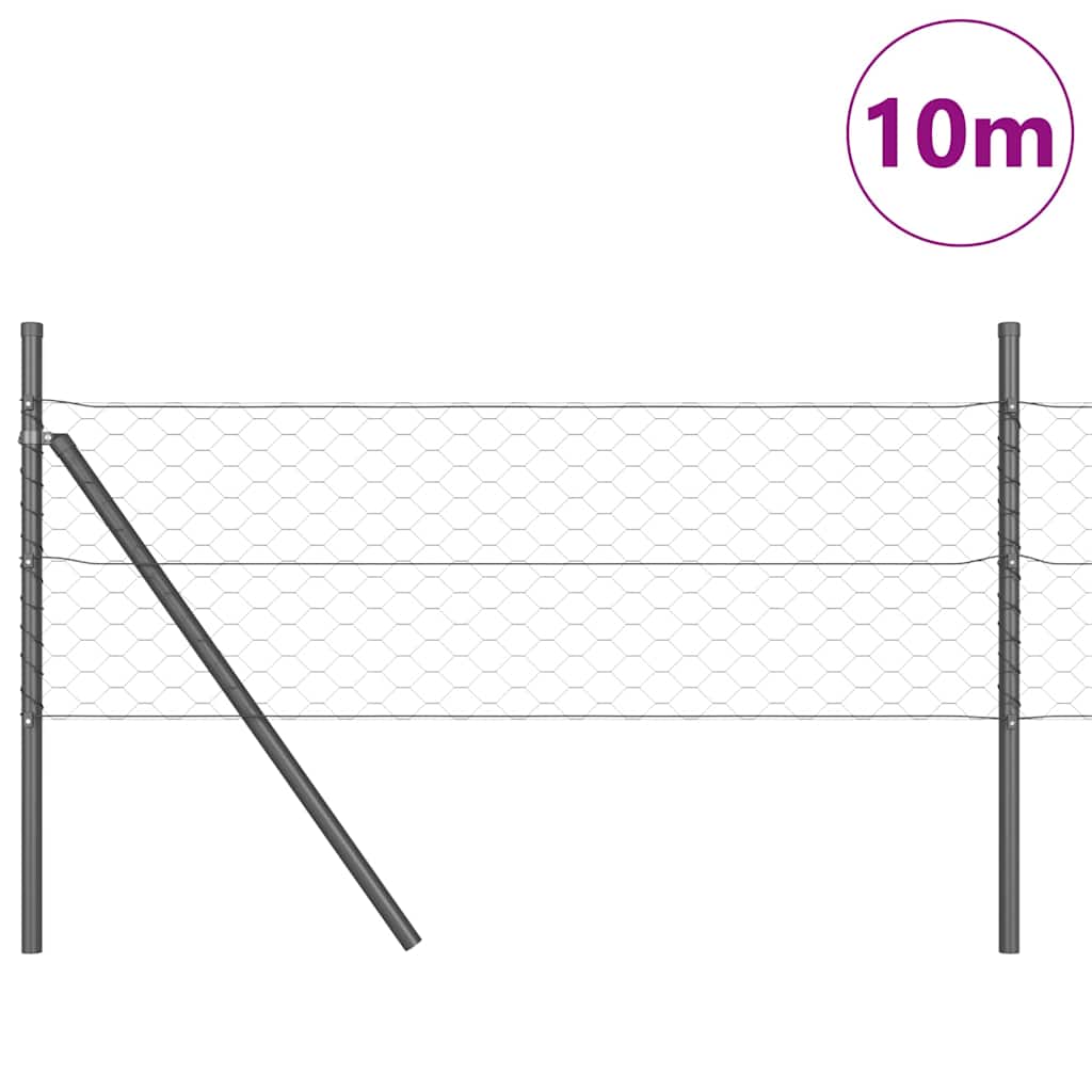 Hexagonal Fence Ground Fix 10 x 0.8 m PVC-Coated Steel Grey